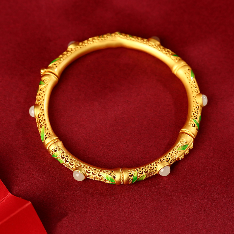 Natural Hetian Jade Lucky Bamboo Ancient Royal Bangle