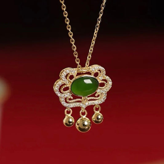 Natural Hetian Jade Longevity Lock Necklace