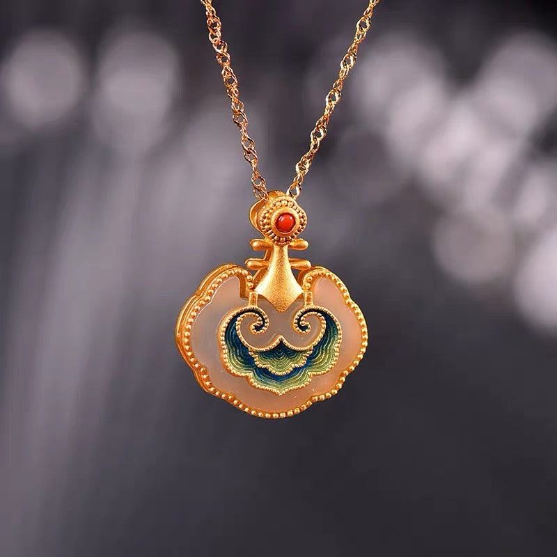 Feng Shui Auspicious Clouds White Jade Necklace