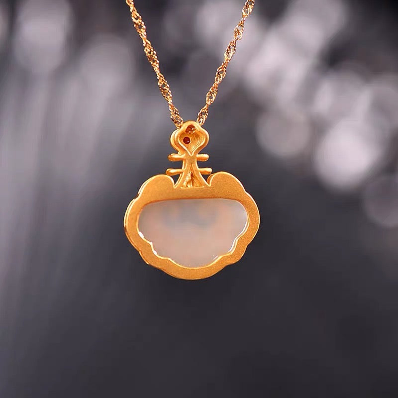 Feng Shui Auspicious Clouds White Jade Necklace