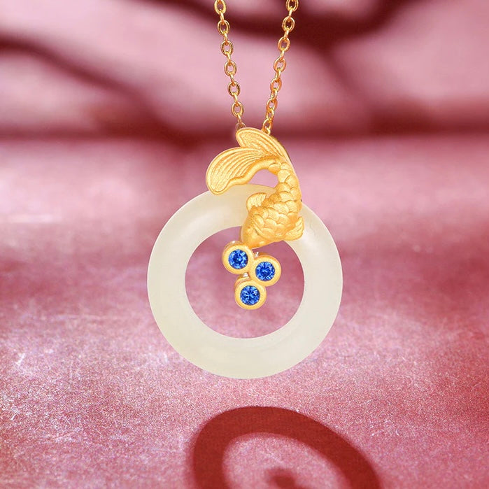 Natural Hetian Jade Koi Fish Blue Pendant