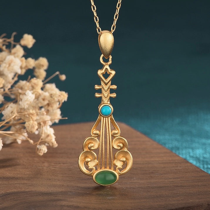 Feng Shui Vintage Lute Jade Necklace