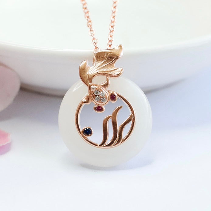 Natural Hetian Jade Koi Pendant Necklace