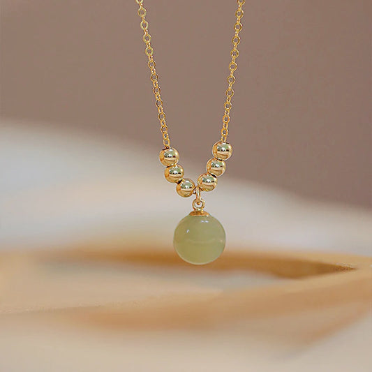 Natural Hetian Jade Lucky Bead Pendant Necklace