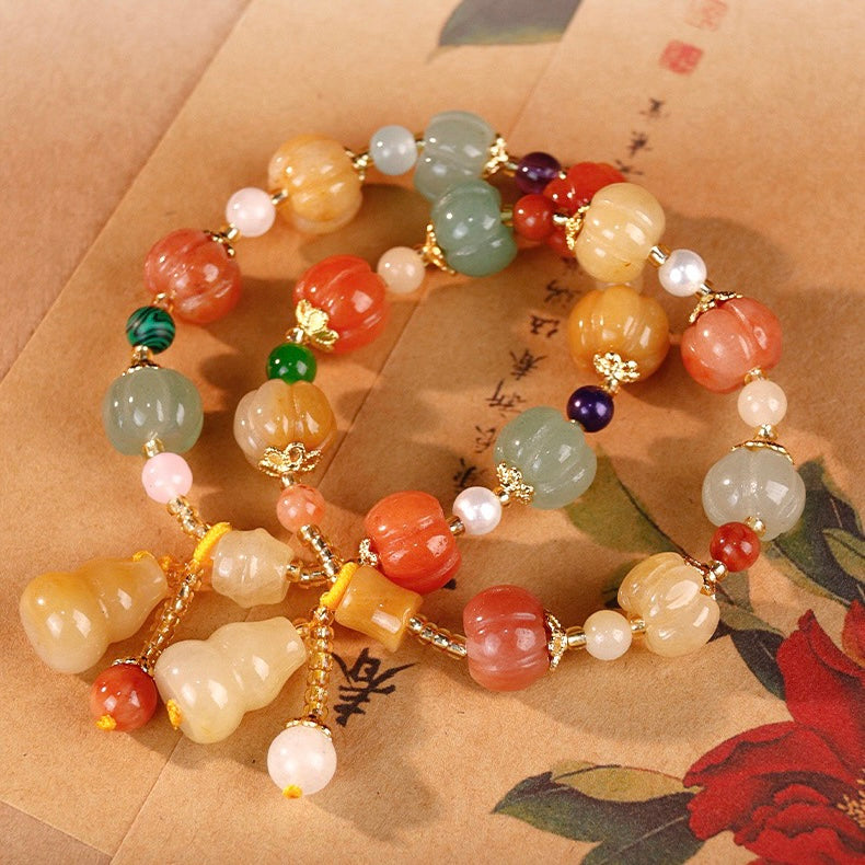Natural Hetian Jade Calabash Full Blessing Bracelet