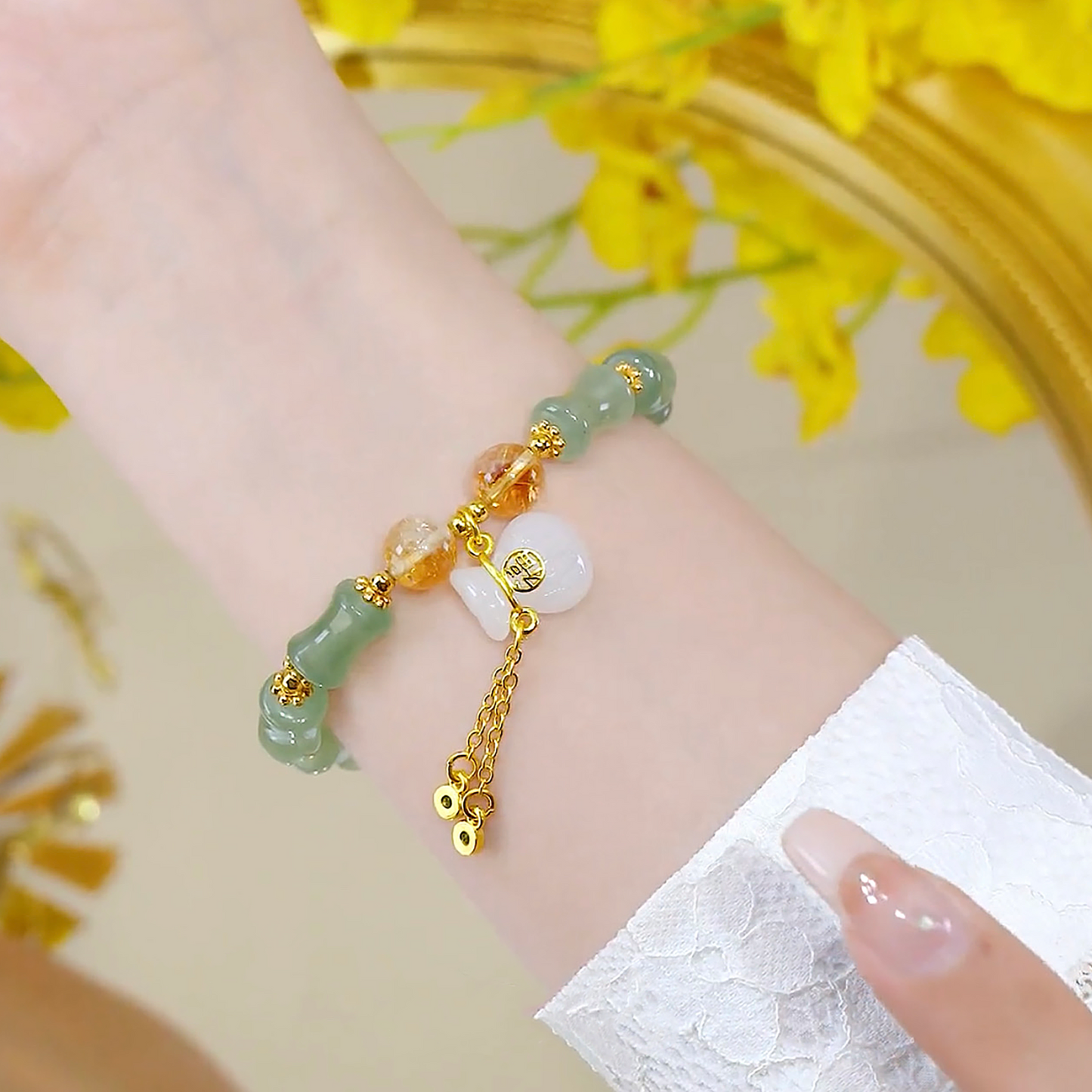 Natural Hetian Jade Money Bag Wealth Bracelet