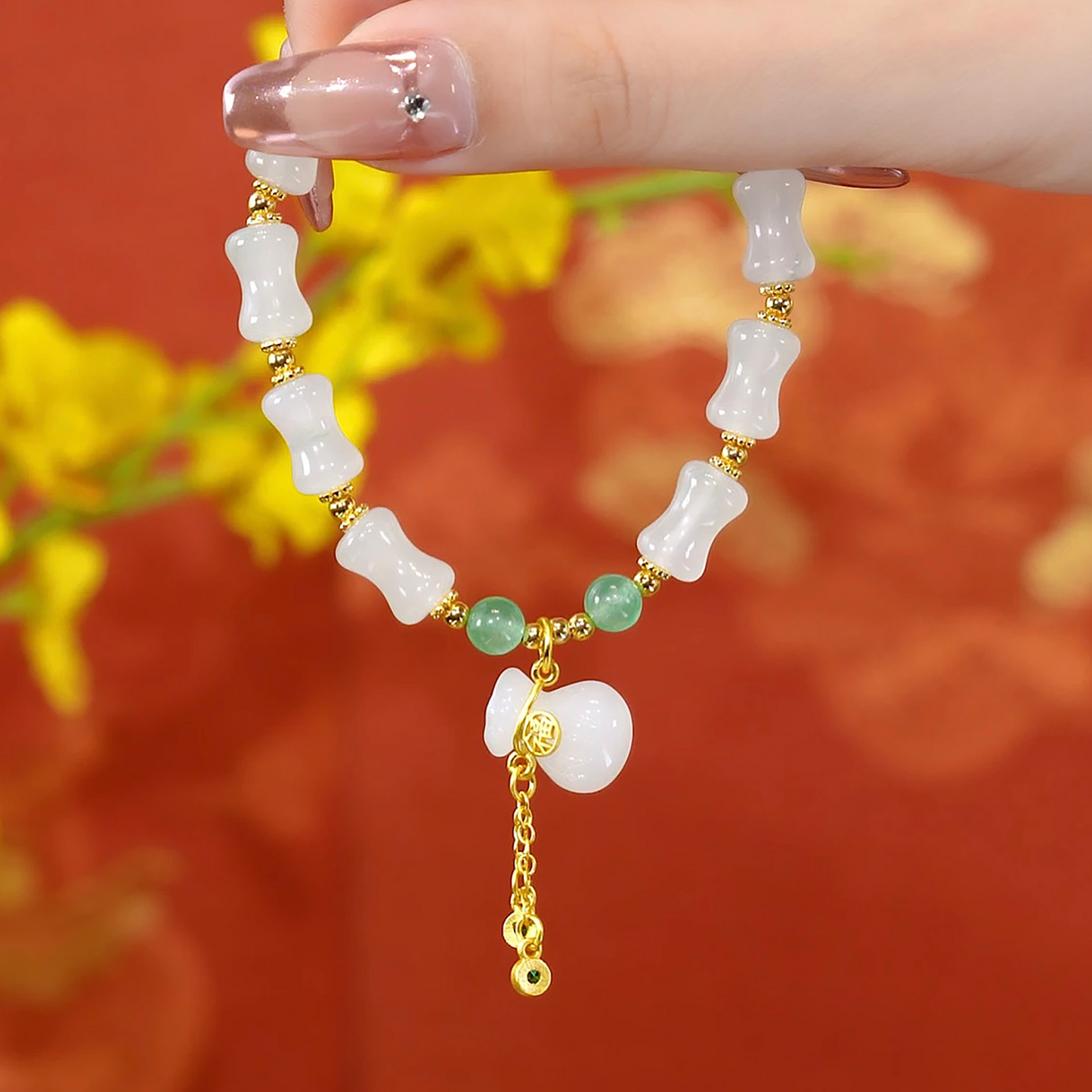 Natural Hetian Jade Money Bag Wealth Bracelet