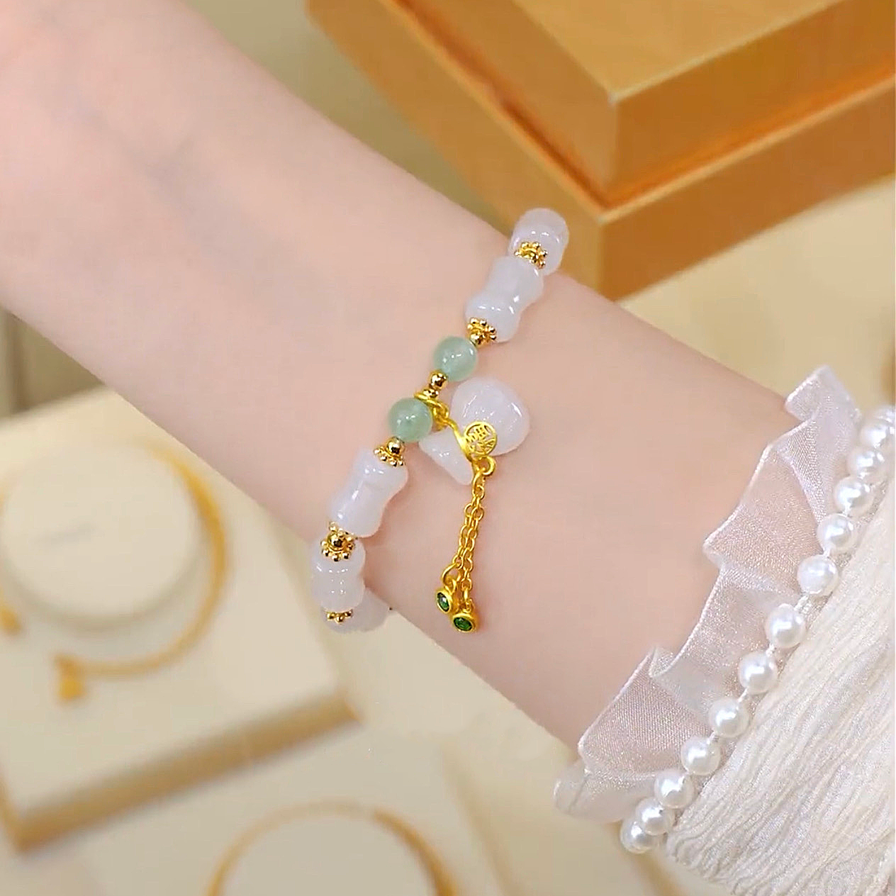 Natural Hetian Jade Money Bag Wealth Bracelet