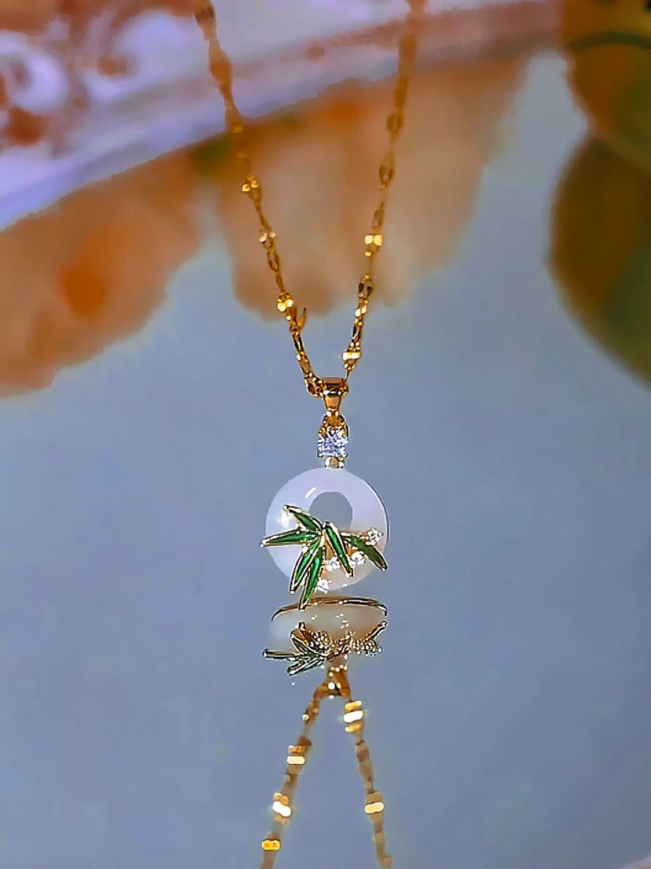 Feng Shui Harmony Bamboo Green Jade Buckle Pendant