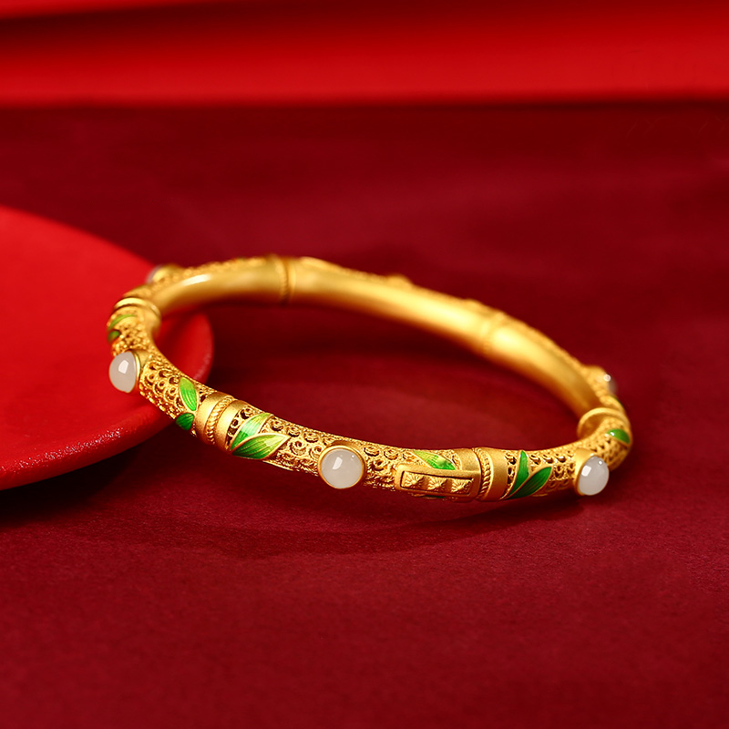 Natural Hetian Jade Lucky Bamboo Ancient Royal Bangle