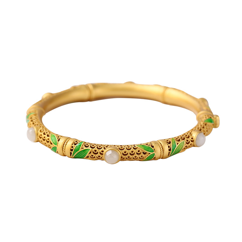 Natural Hetian Jade Lucky Bamboo Ancient Royal Bangle