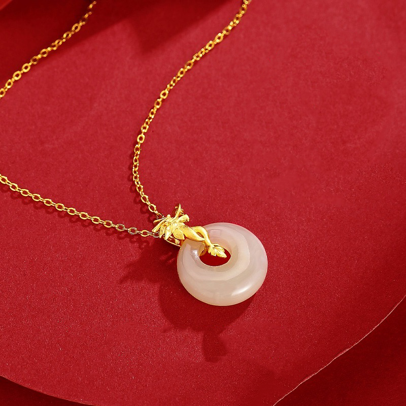Natural Hetian Jade Longevity Lock Dragon Necklace