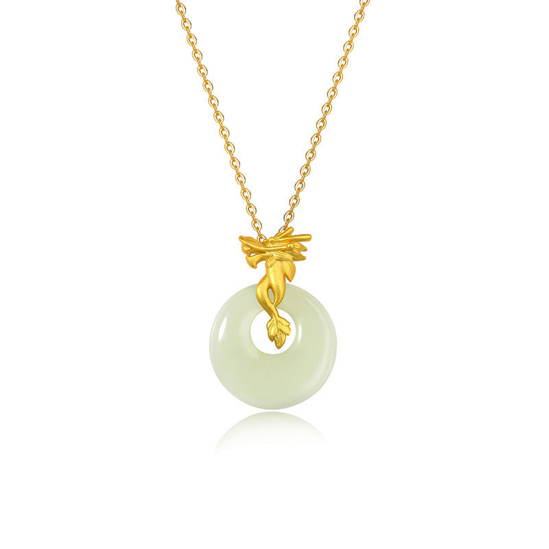 Natural Hetian Jade Longevity Lock Dragon Necklace