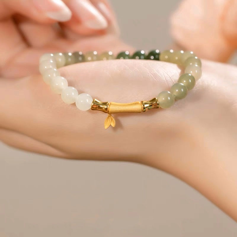 Natural Green Jade Feng Shui Bamboo Lucky Bracelet