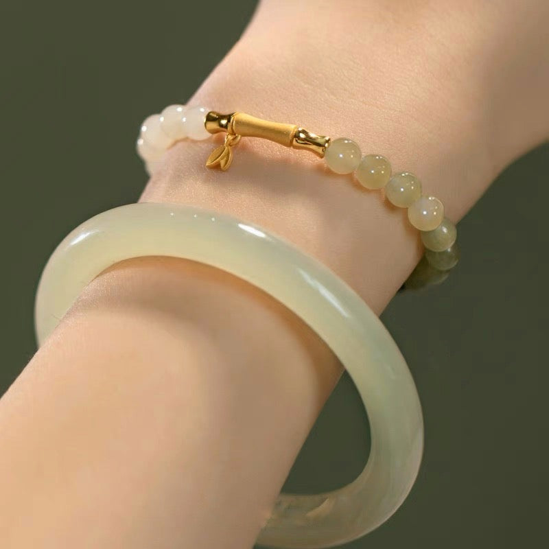 Natural Green Jade Feng Shui Bamboo Lucky Bracelet