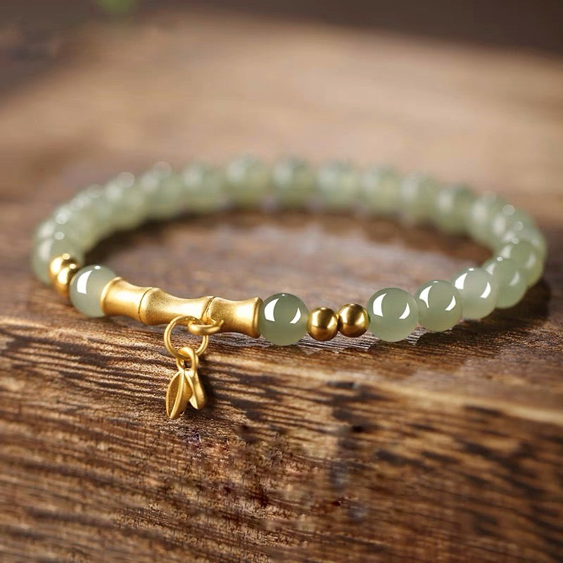 Natural Green Jade Feng Shui Bamboo Lucky Bracelet