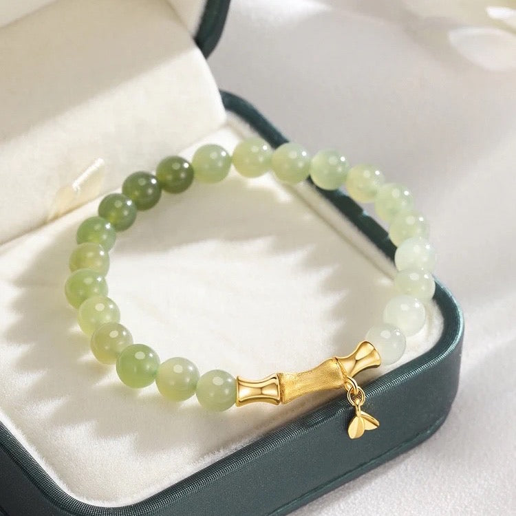 Natural Green Jade Feng Shui Bamboo Lucky Bracelet