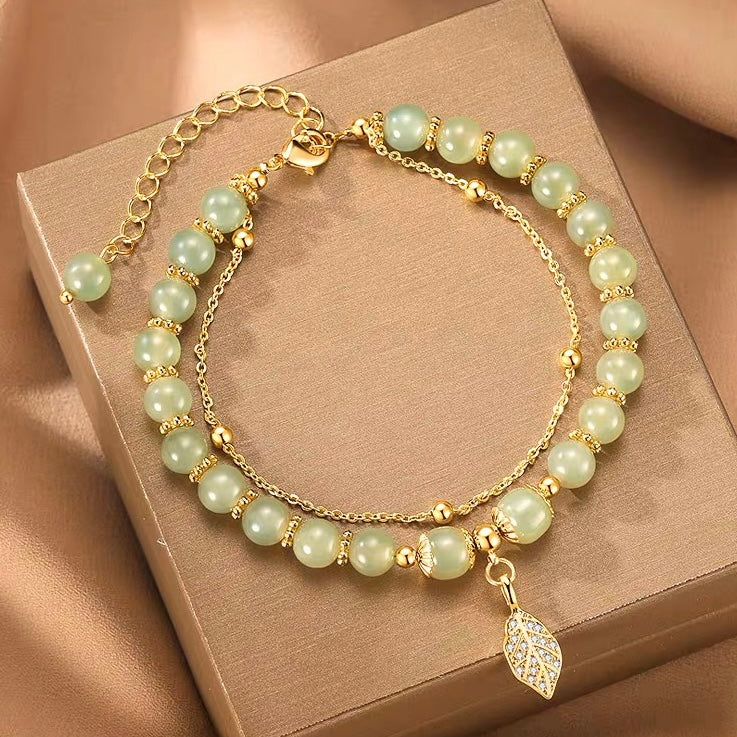 Natural Hetian Jade Feng Shui Wealth Leaf Bracelet