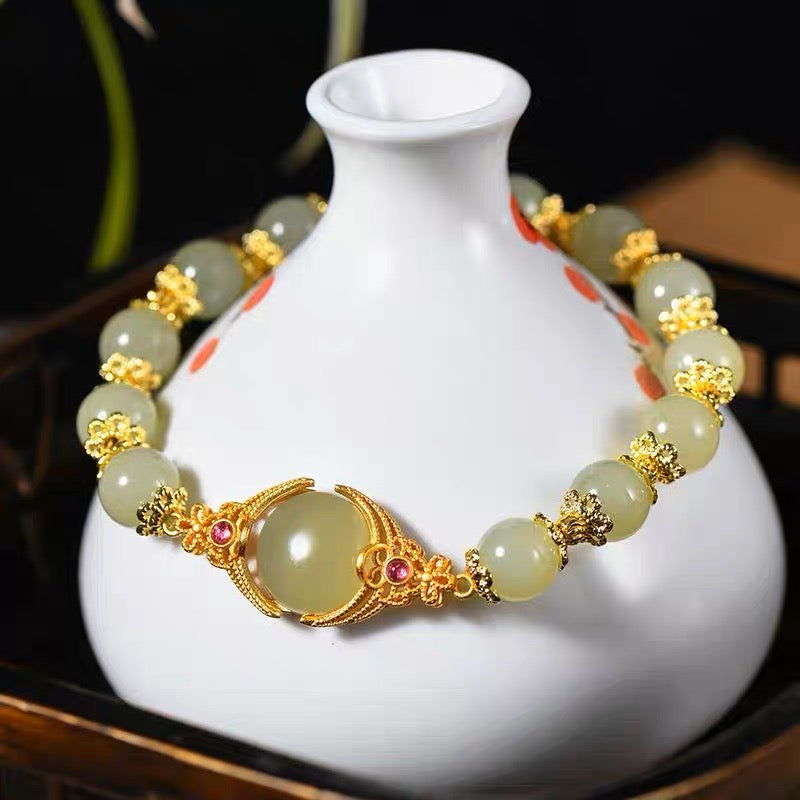 Natural Hetian Jade Feng Shui Auspicious Pigeon Egg Jade Bracelet