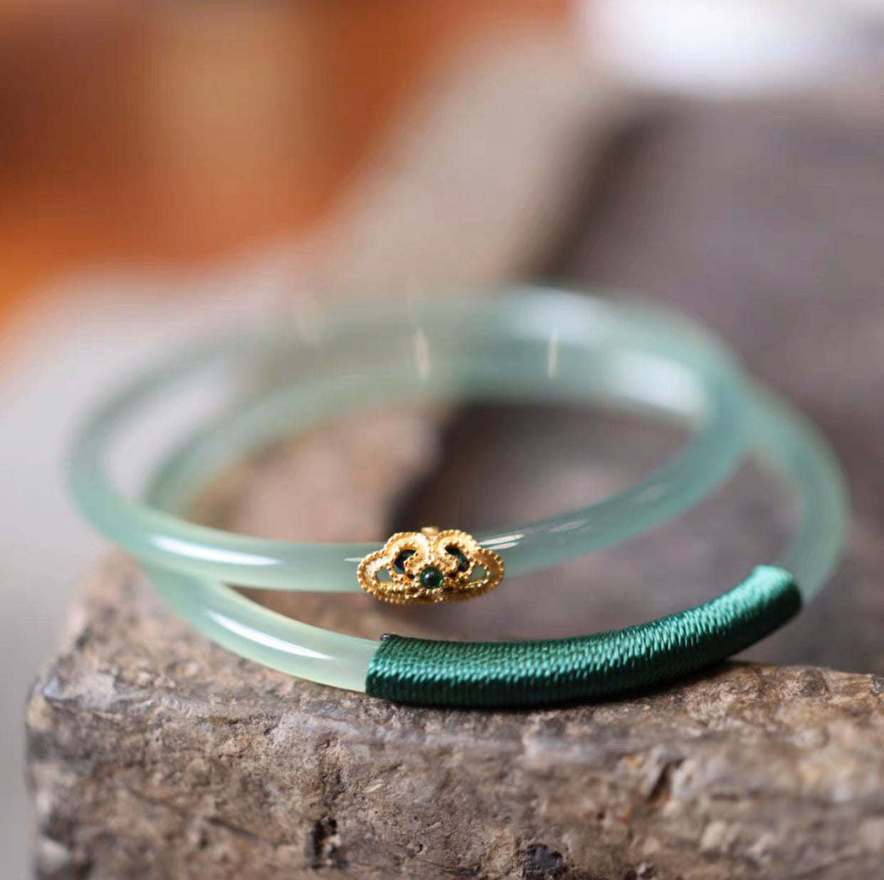 Natural Green Jade Royal Double Bangle