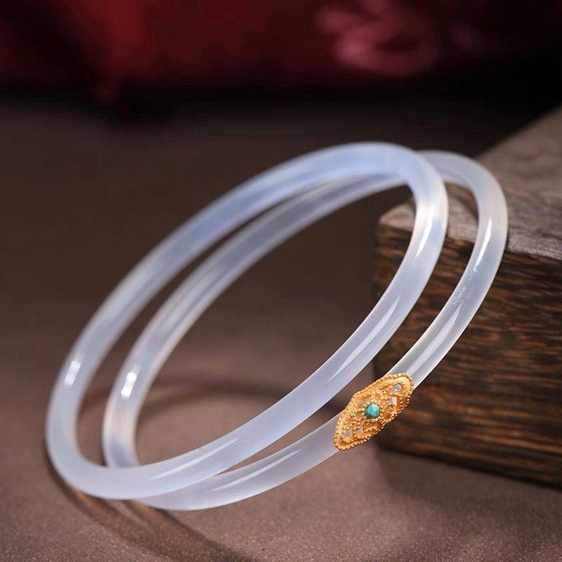 Natural White Jade Royal Double Bangle