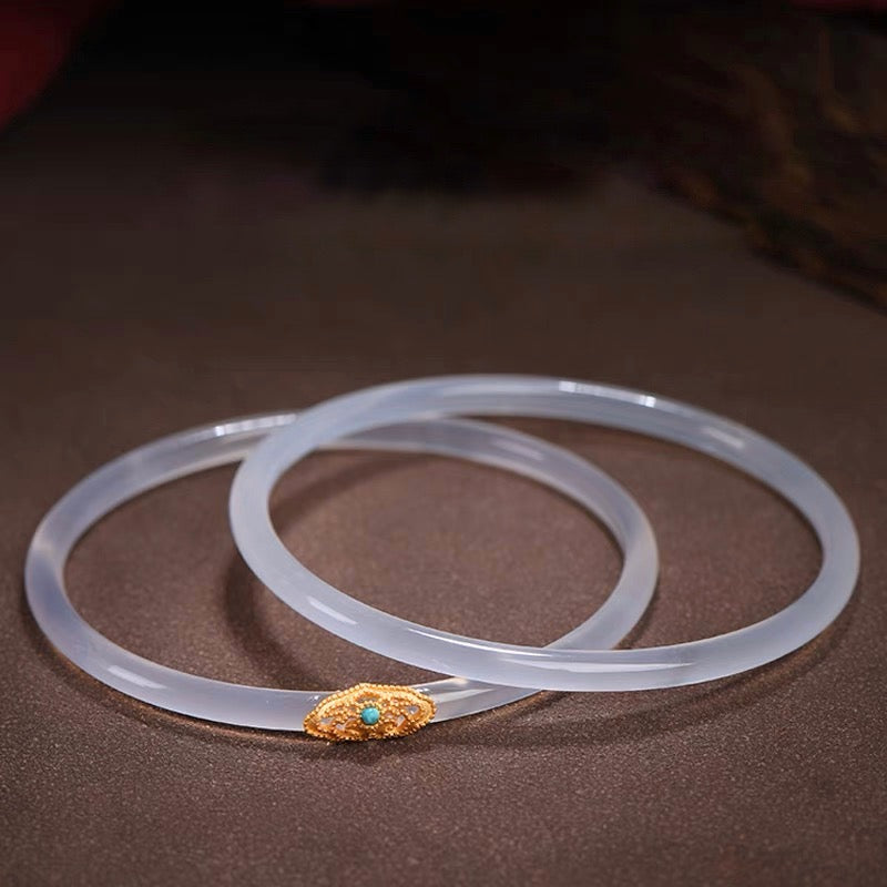 Natural White Jade Royal Double Bangle