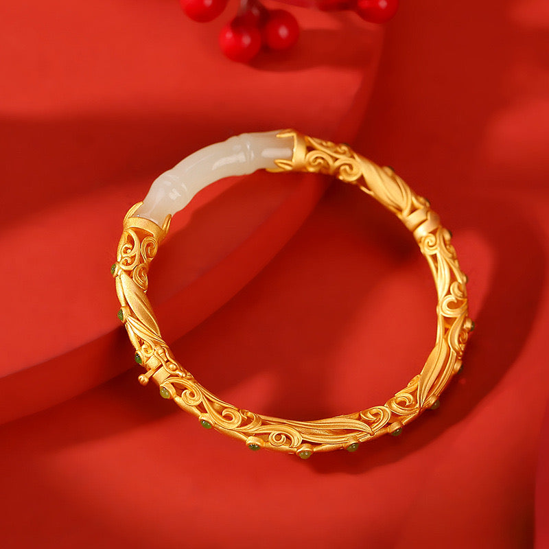 Natural Hetian Jade Bamboo Ancient Royal Bangle