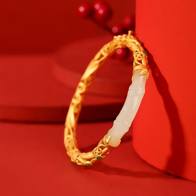 Natural Hetian Jade Bamboo Ancient Royal Bangle