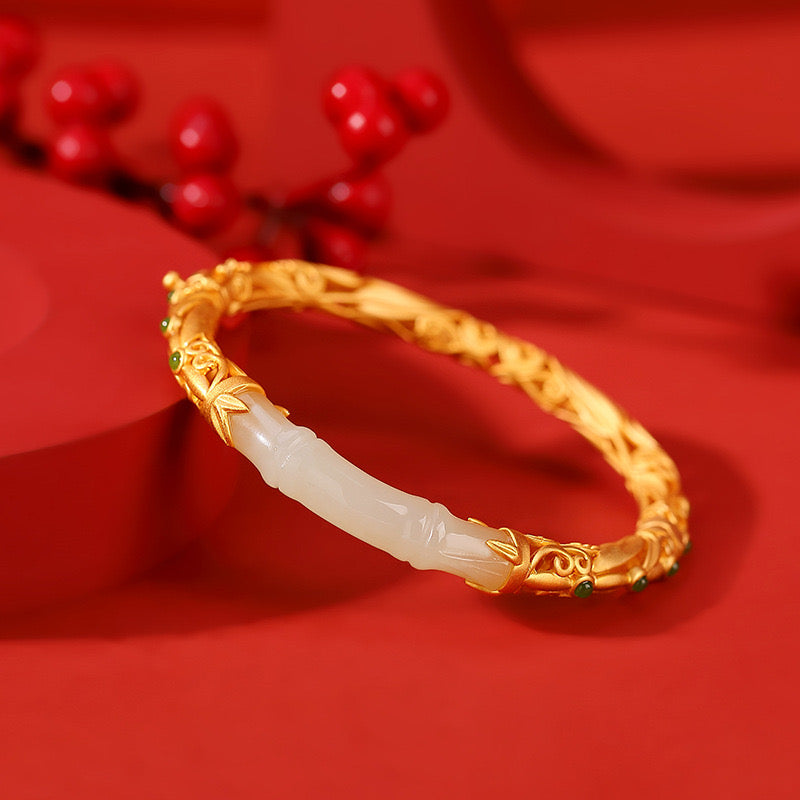 Natural Hetian Jade Bamboo Ancient Royal Bangle