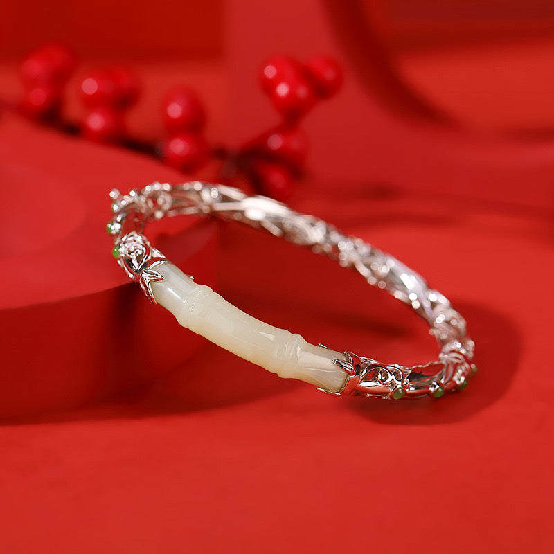 Natural Hetian Jade Bamboo Ancient Royal Bangle