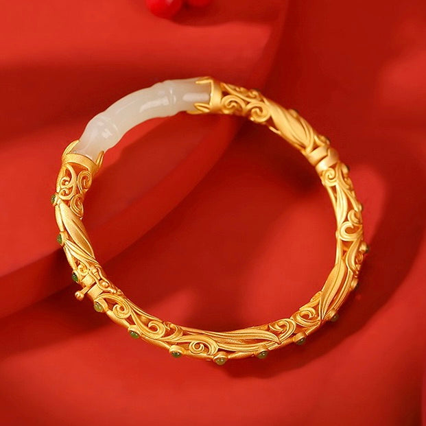 Natural Hetian Jade Bamboo Ancient Royal Bangle