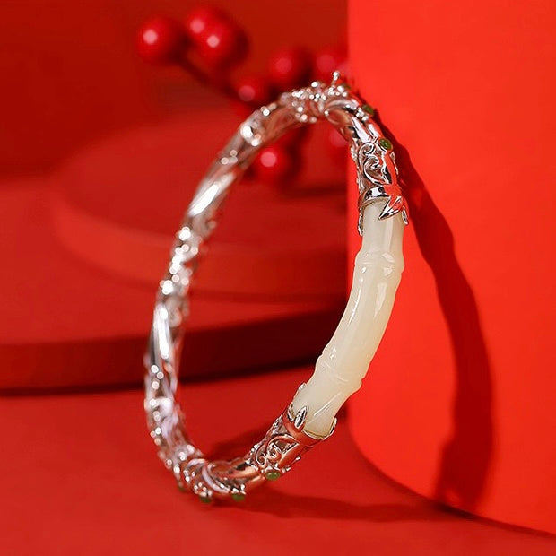 Natural Hetian Jade Bamboo Ancient Royal Bangle