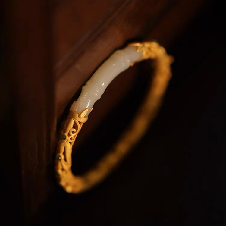 Natural Hetian Jade Bamboo Ancient Royal Bangle