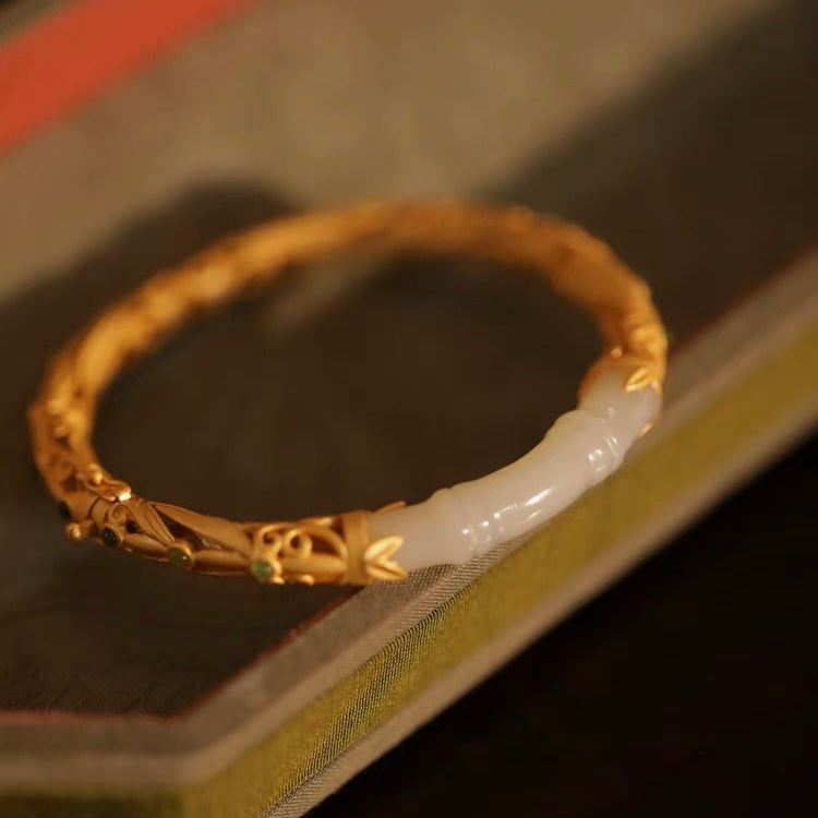 Natural Hetian Jade Bamboo Ancient Royal Bangle