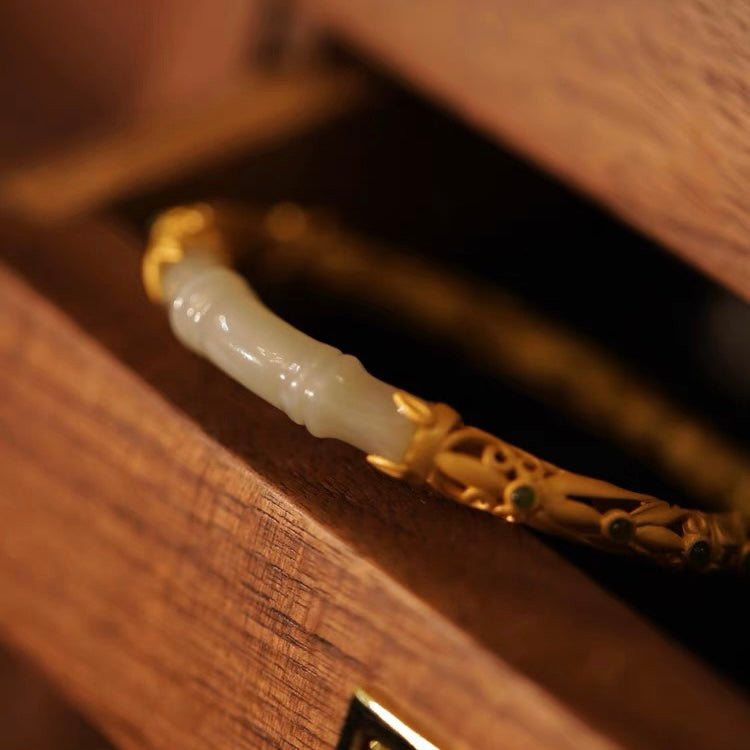 Natural Hetian Jade Bamboo Ancient Royal Bangle