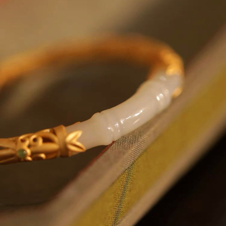 Natural Hetian Jade Bamboo Ancient Royal Bangle