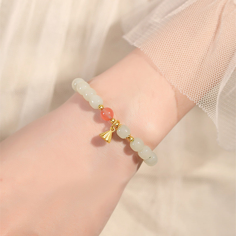 Natural Hetian White Jade Lucky Protection Bracelet