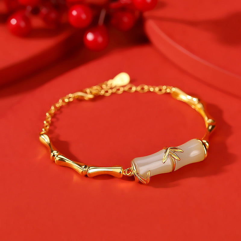 Natural Hetian Jade Feng Shui Bamboo Bracelet