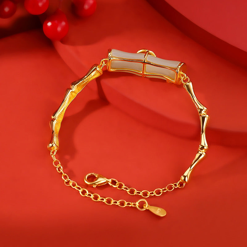 Natural Hetian Jade Feng Shui Bamboo Bracelet