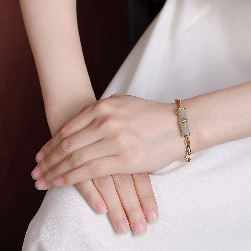 Natural Hetian Jade Feng Shui Bamboo Bracelet