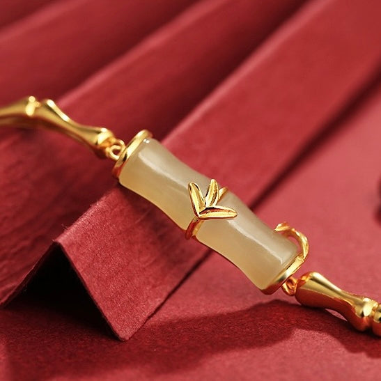 Natural Hetian Jade Feng Shui Bamboo Bracelet