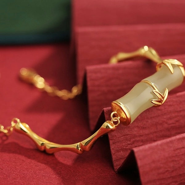 Natural Hetian Jade Feng Shui Bamboo Bracelet