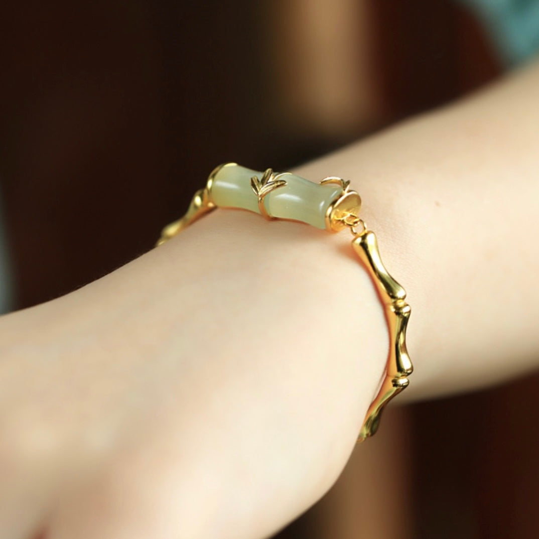 Natural Hetian Jade Feng Shui Bamboo Bracelet