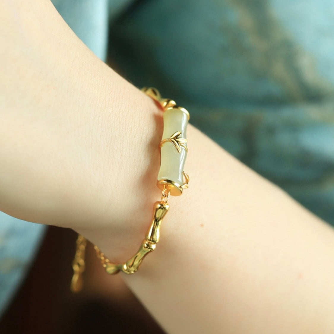 Natural Hetian Jade Feng Shui Bamboo Bracelet