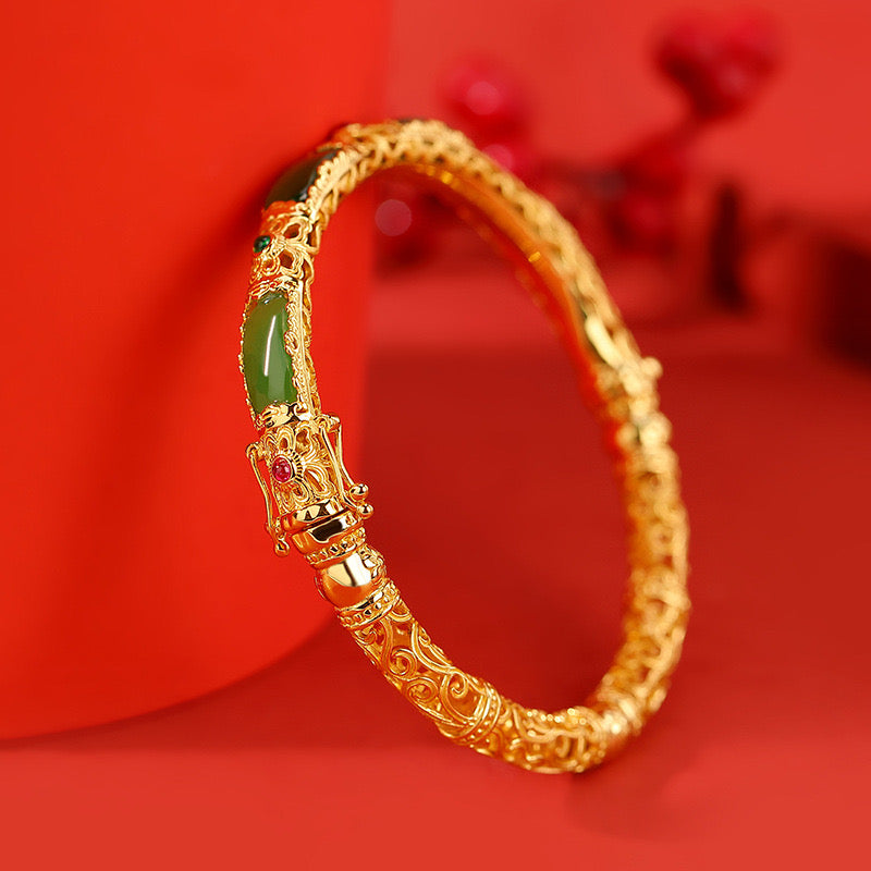 Natural Hetian Jade Enamel Cloud Ancient Royal Bangle