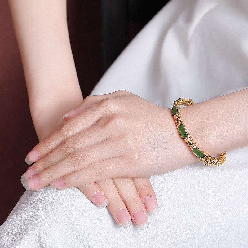 Natural Hetian Jade Enamel Cloud Ancient Royal Bangle
