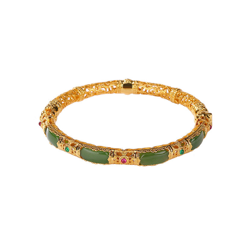 Natural Hetian Jade Enamel Cloud Ancient Royal Bangle