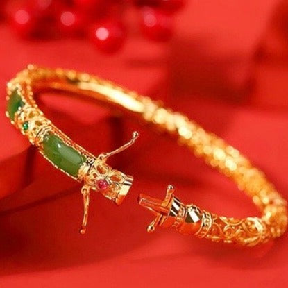 Natural Hetian Jade Enamel Cloud Ancient Royal Bangle