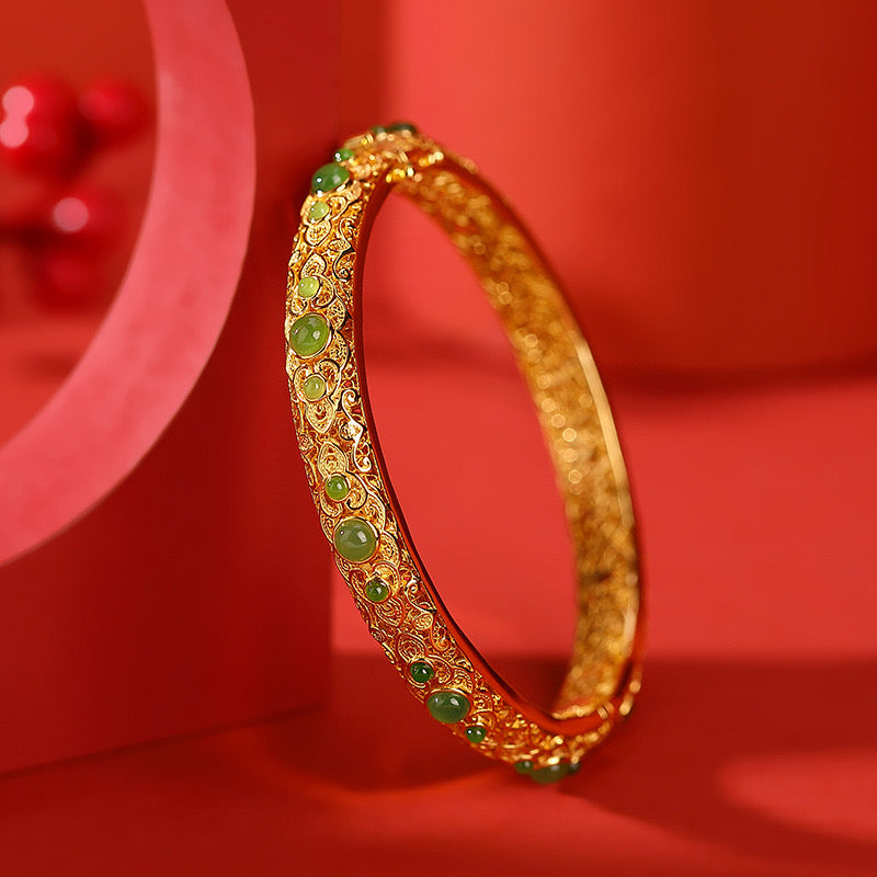 <Pre-Order> Natural Hetian Jade Auspicious Round Beads Bangle