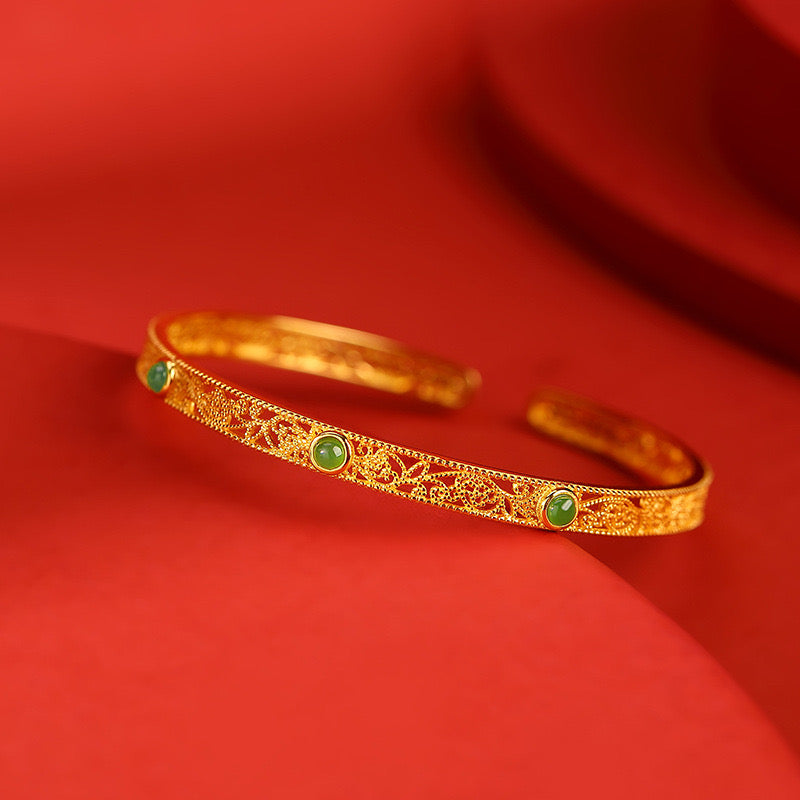 Natural Hetian Jade Filigree Hollow Bracelet